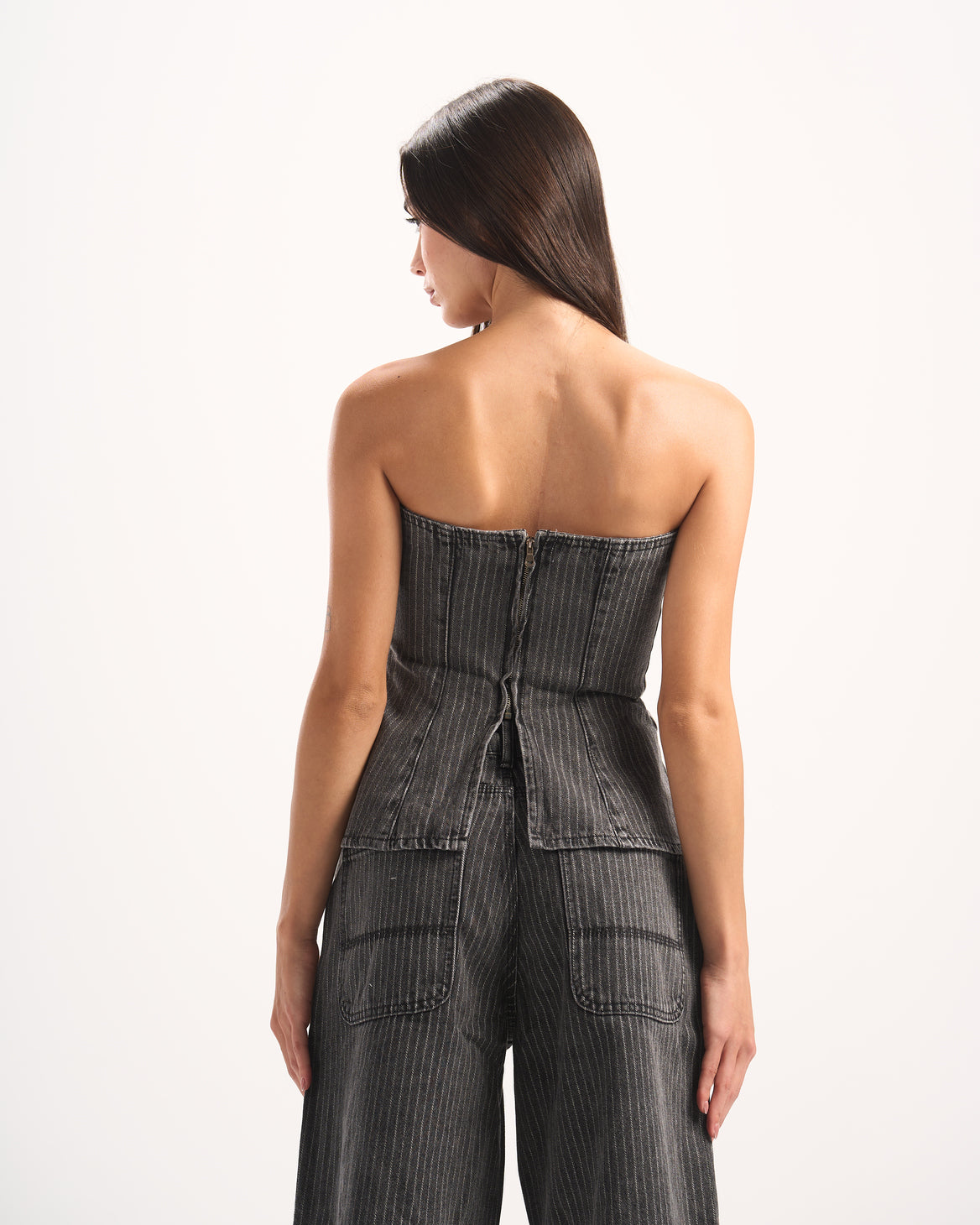 DARK GREY STRIPED DENIM CORSET