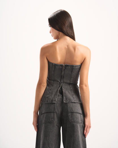 DARK GREY STRIPED DENIM CORSET