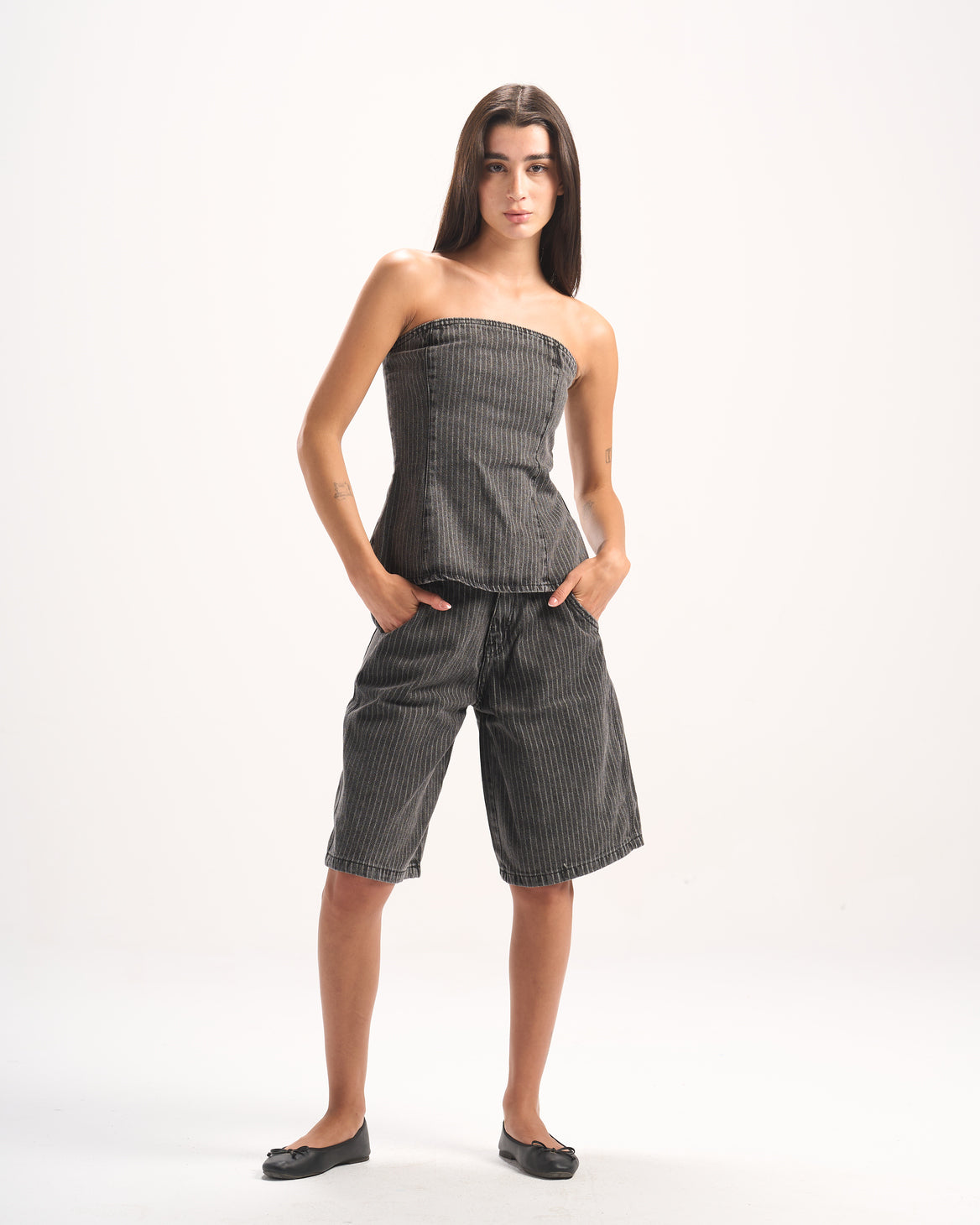 DARK GREY STRIPED DENIM CORSET