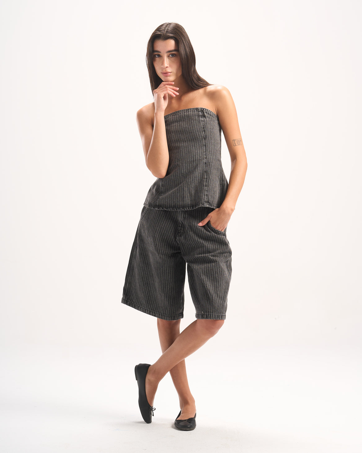 DARK GREY STRIPED DENIM CORSET