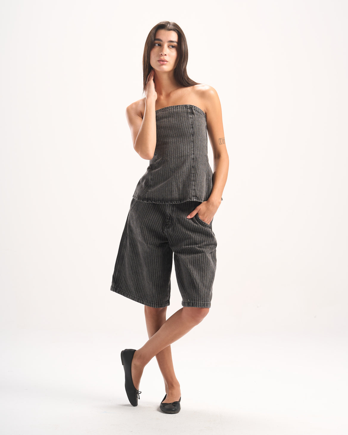 DARK GREY STRIPED DENIM CORSET