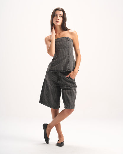 DARK GREY STRIPED DENIM CORSET
