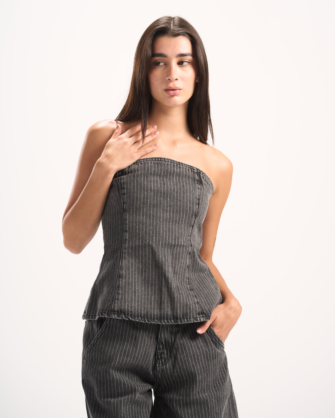 DARK GREY STRIPED DENIM CORSET