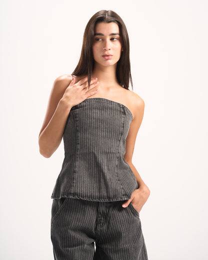 DARK GREY STRIPED DENIM CORSET