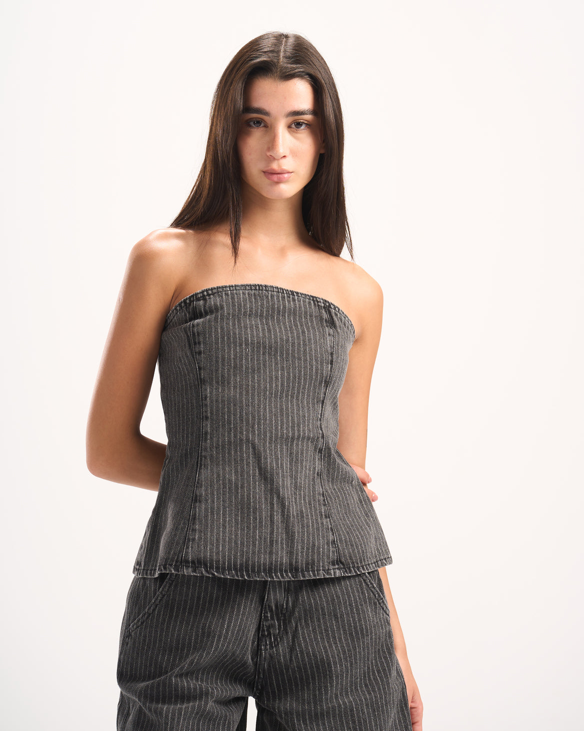 DARK GREY STRIPED DENIM CORSET