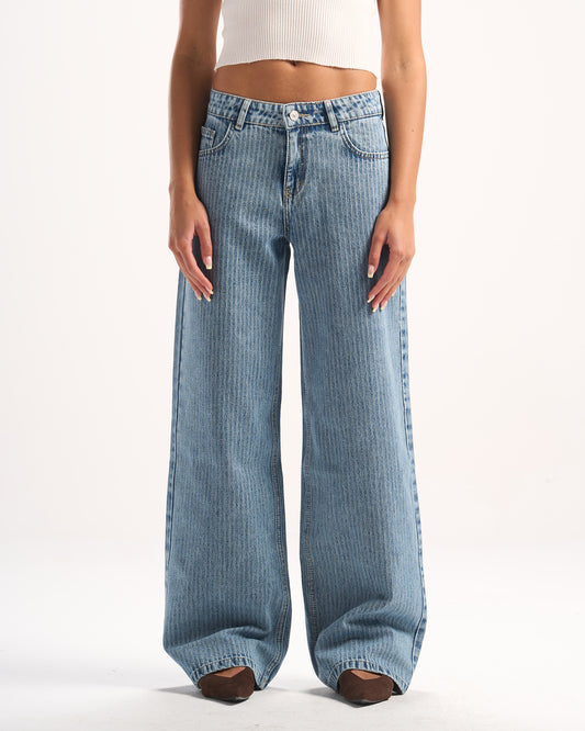 LIGHT BLUE STRIPED DENIM PANTS