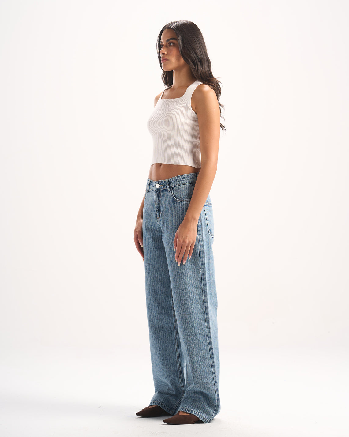 LIGHT BLUE STRIPED DENIM PANTS