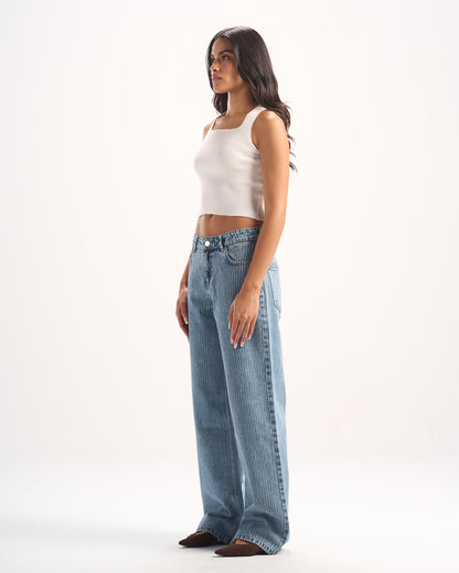 LIGHT BLUE STRIPED DENIM PANTS