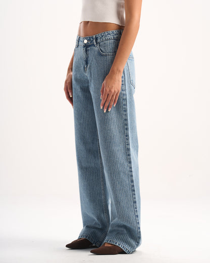 LIGHT BLUE STRIPED DENIM PANTS
