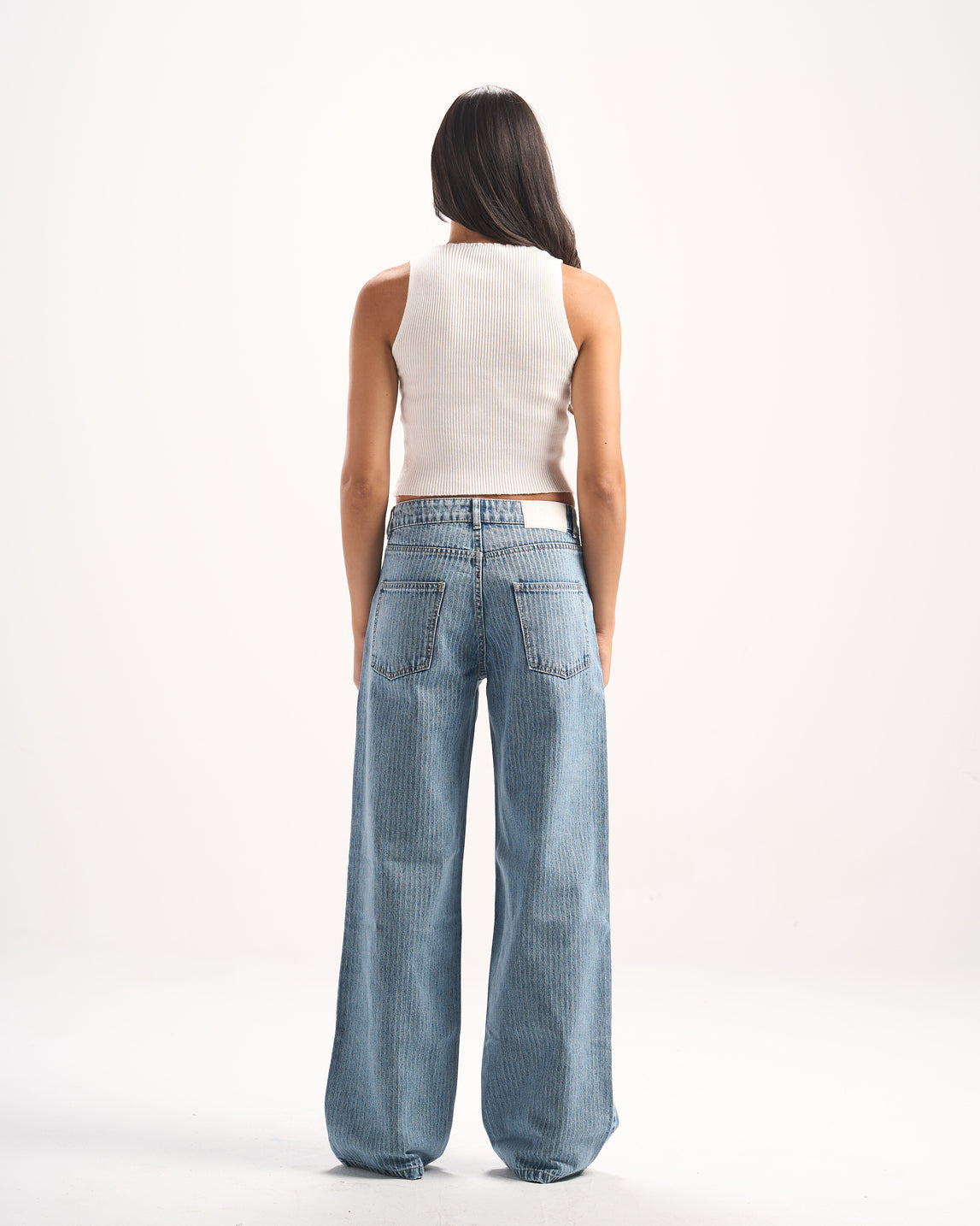 LIGHT BLUE STRIPED DENIM PANTS