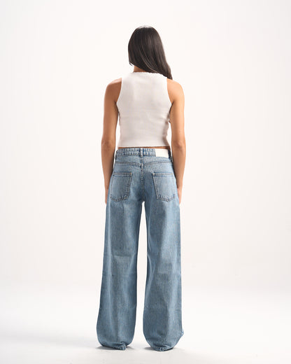 LIGHT BLUE STRIPED DENIM PANTS