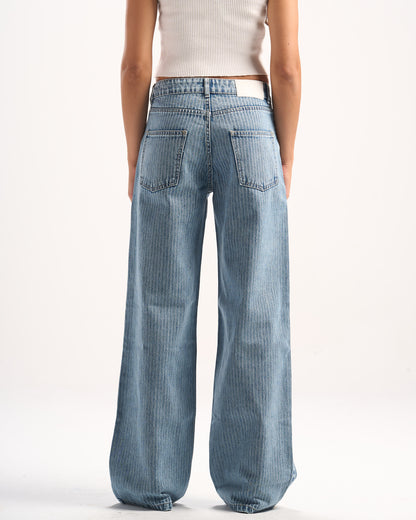 LIGHT BLUE STRIPED DENIM PANTS