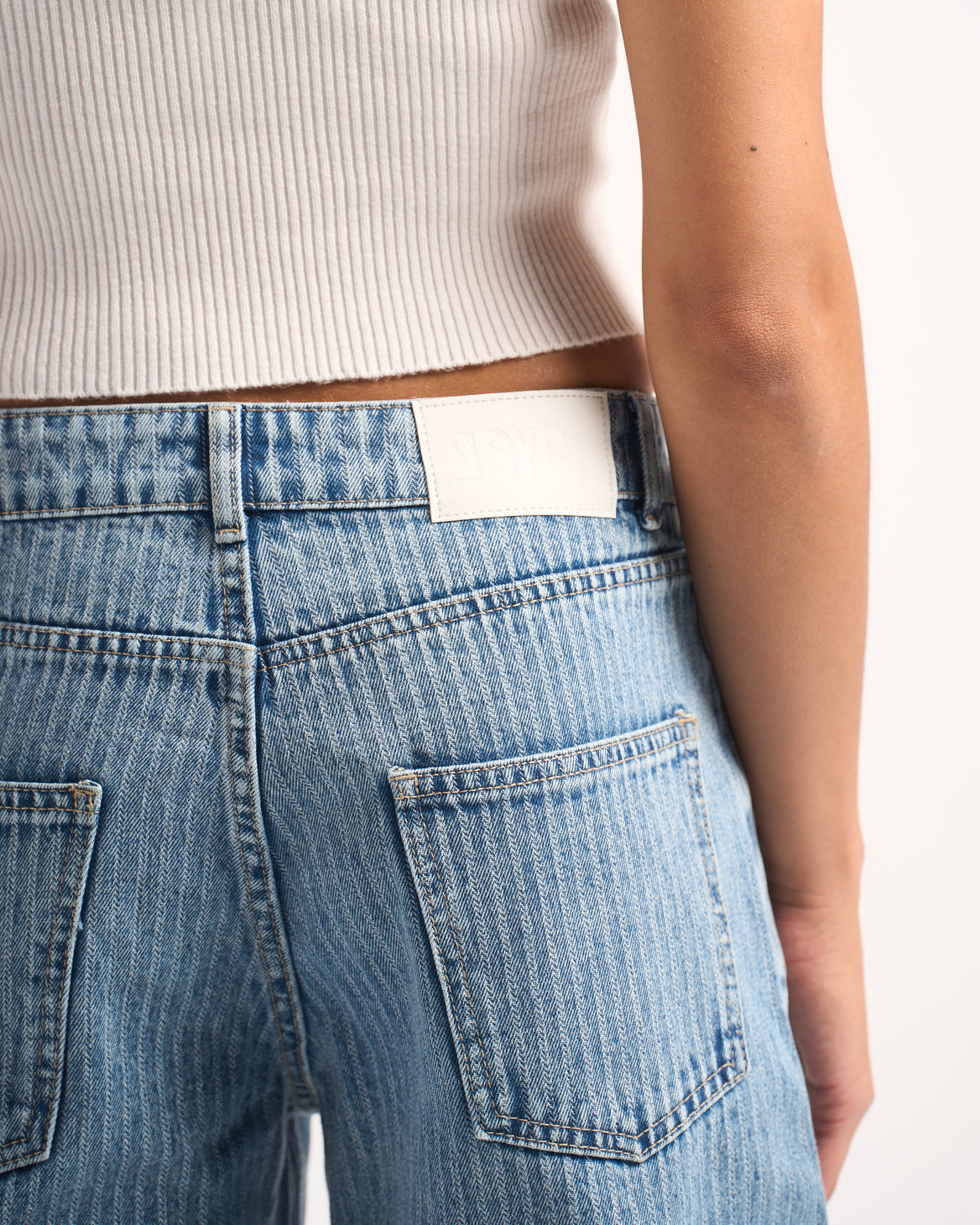 LIGHT BLUE STRIPED DENIM PANTS