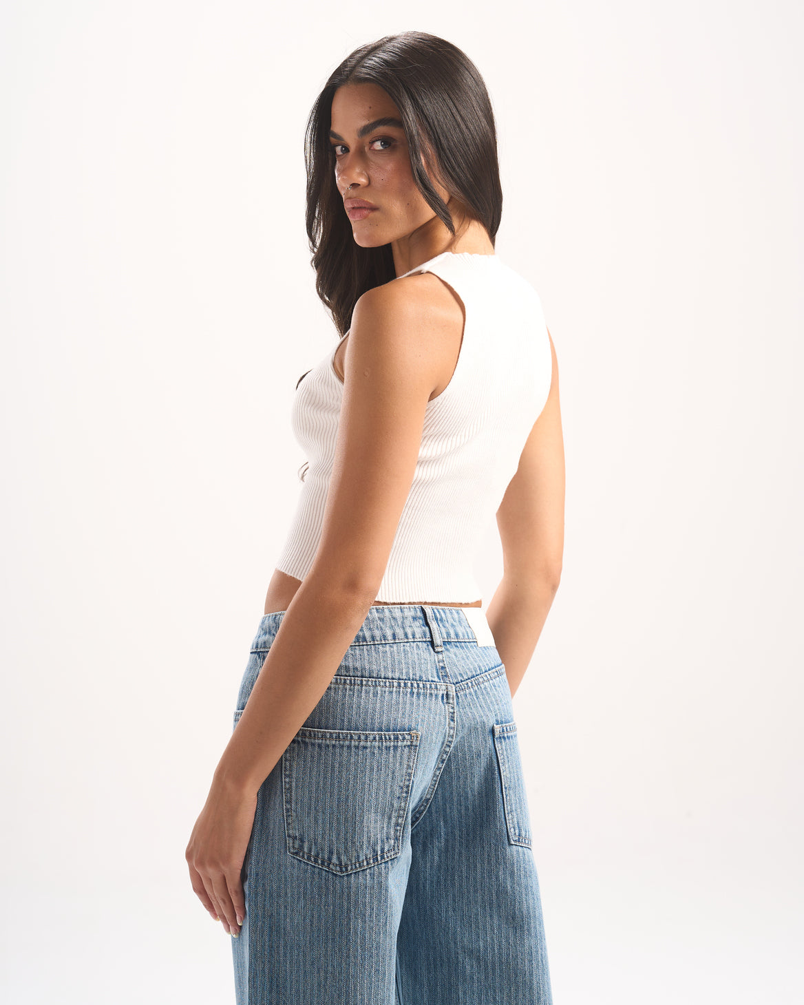 LIGHT BLUE STRIPED DENIM PANTS