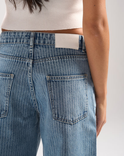 LIGHT BLUE STRIPED DENIM PANTS
