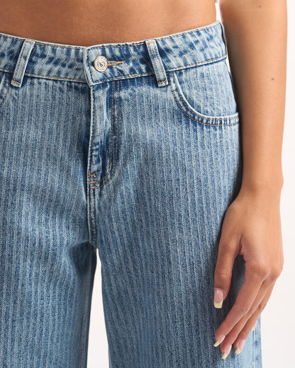 LIGHT BLUE STRIPED DENIM PANTS