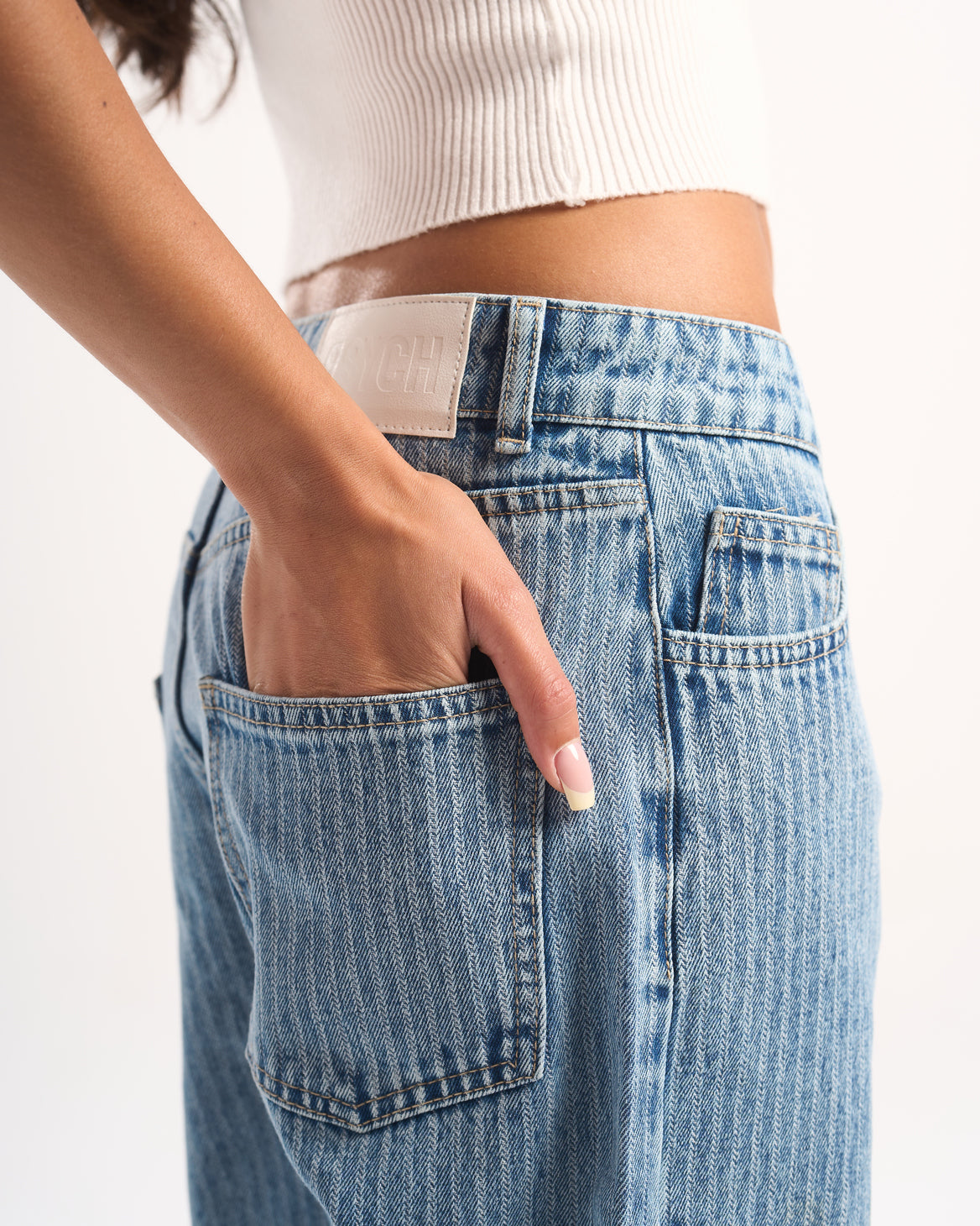 LIGHT BLUE STRIPED DENIM PANTS