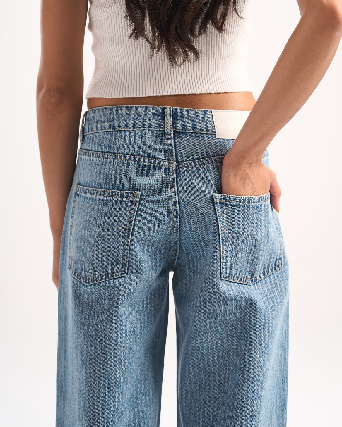 LIGHT BLUE STRIPED DENIM PANTS