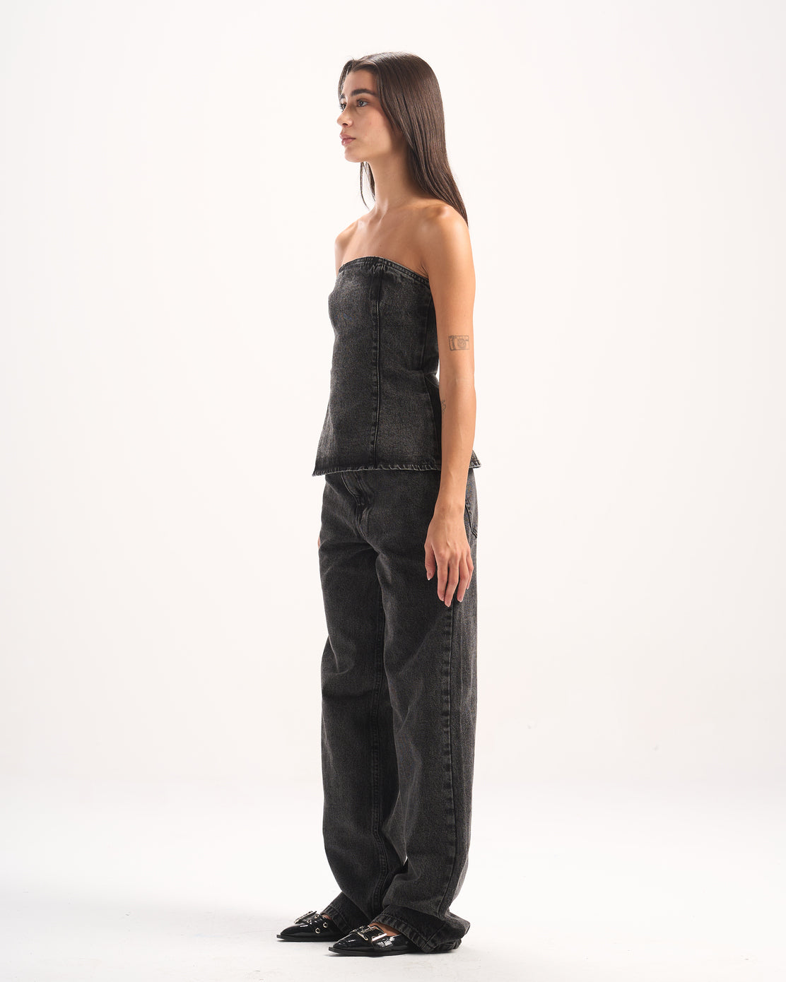 BLACK PLAIN DENIM CORSET