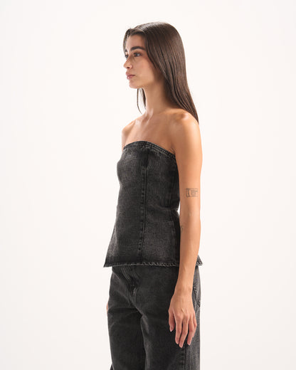 BLACK PLAIN DENIM CORSET