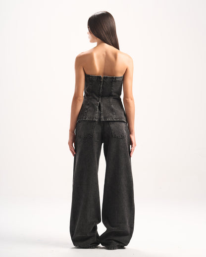BLACK PLAIN DENIM CORSET