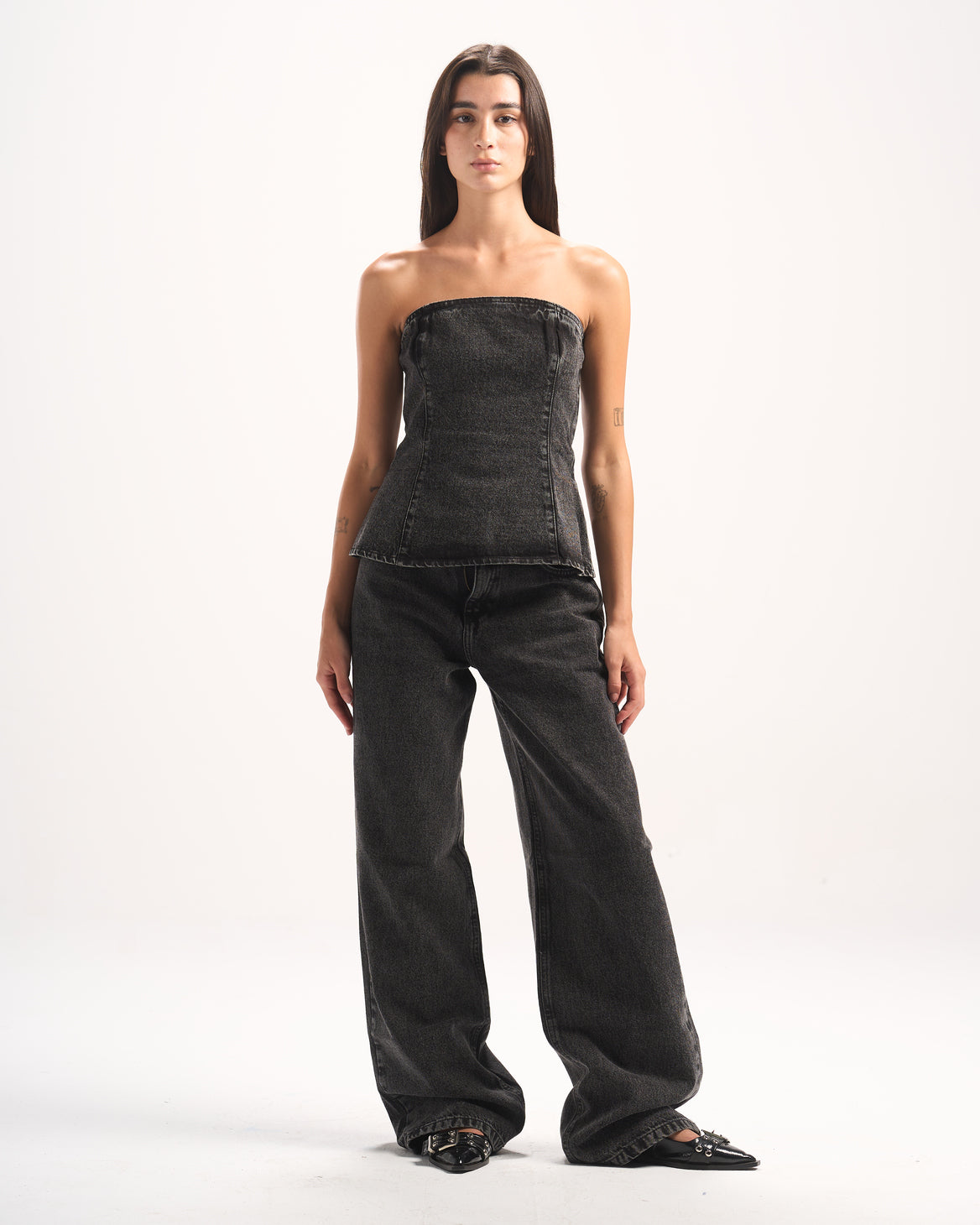 BLACK PLAIN DENIM CORSET