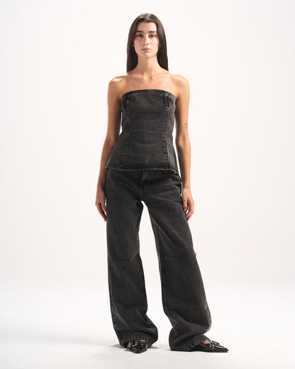 BLACK PLAIN DENIM CORSET