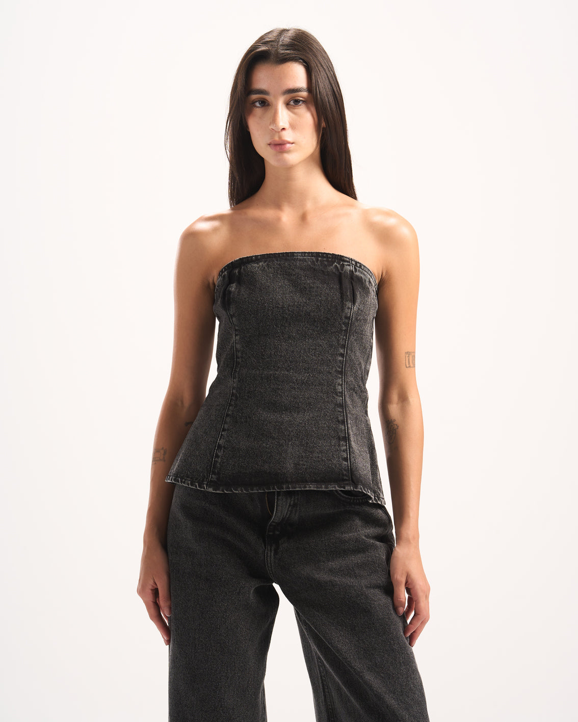 BLACK PLAIN DENIM CORSET