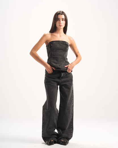 BLACK PLAIN DENIM CORSET