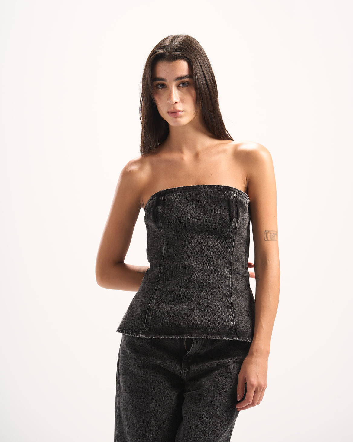 BLACK PLAIN DENIM CORSET