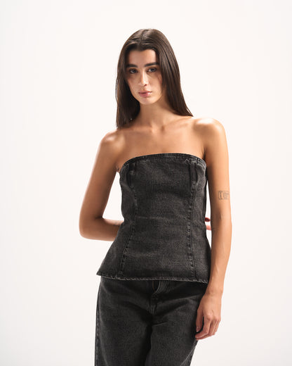 BLACK PLAIN DENIM CORSET