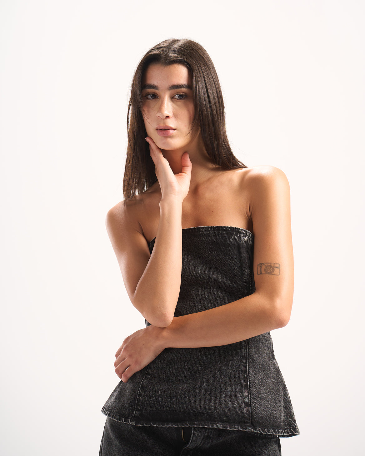 BLACK PLAIN DENIM CORSET
