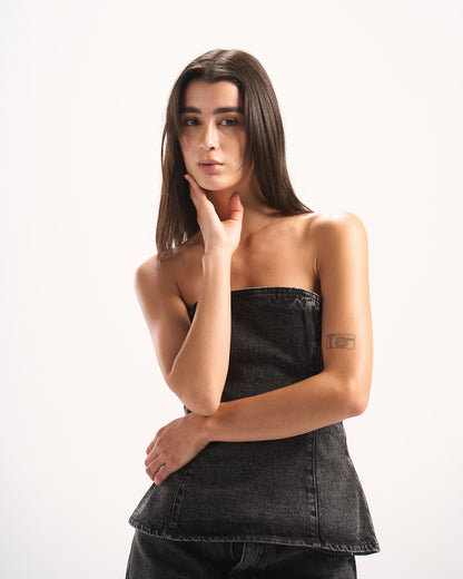 BLACK PLAIN DENIM CORSET