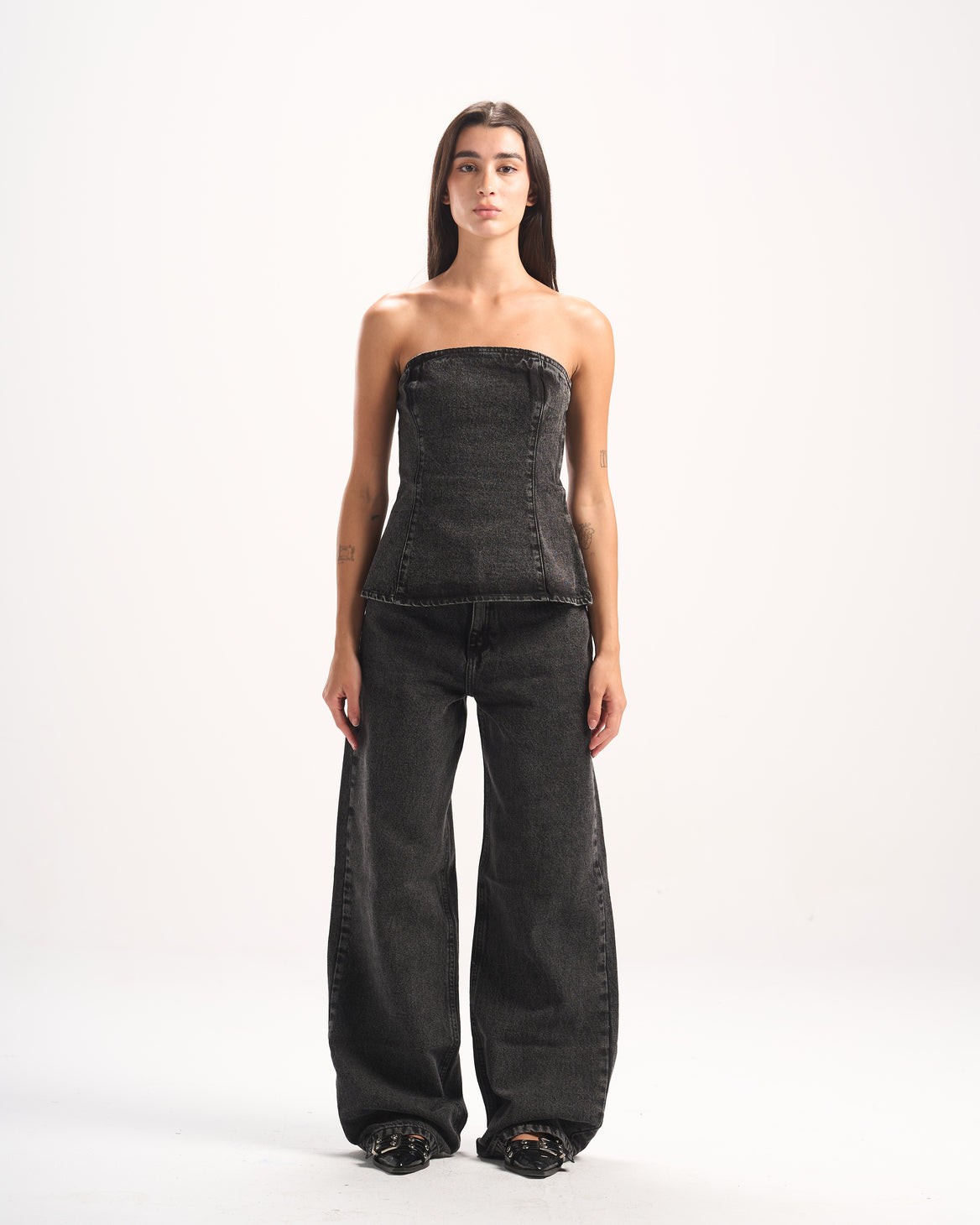 BLACK PLAIN DENIM CORSET