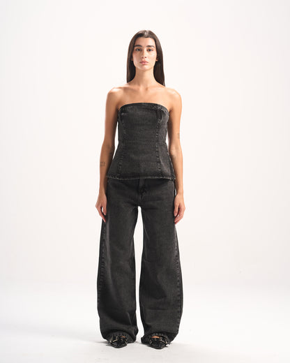 BLACK PLAIN DENIM CORSET