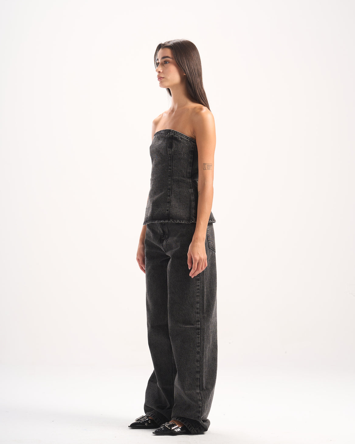 BLACK PLAIN DENIM CORSET