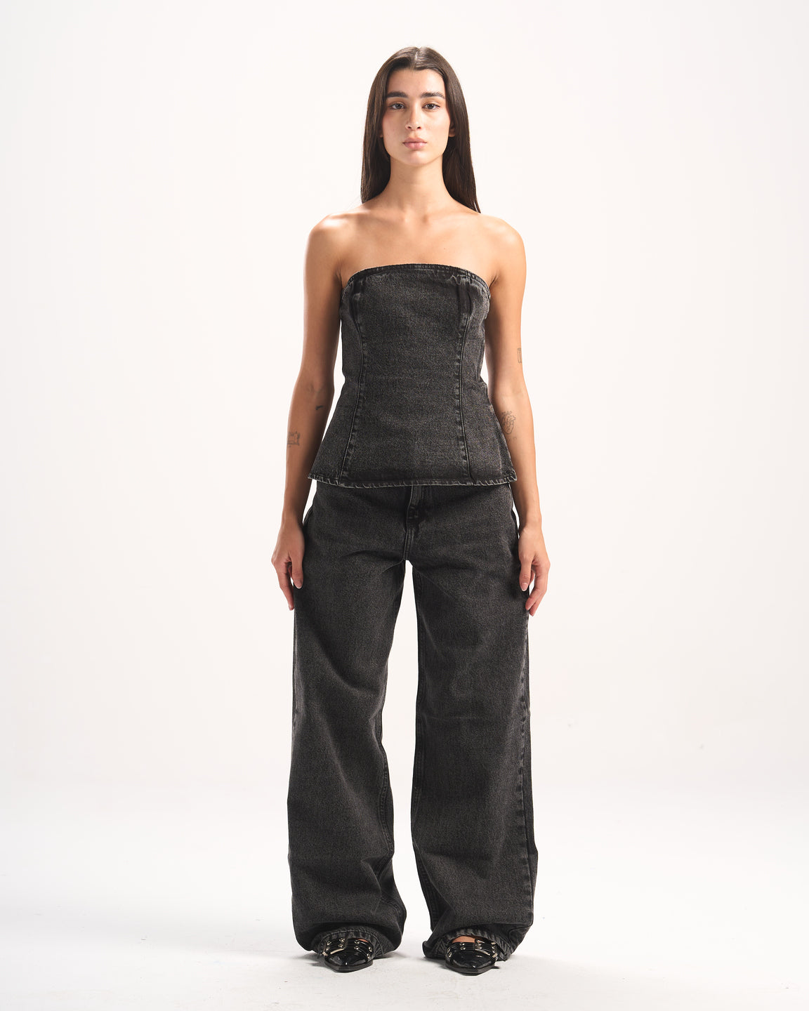 BLACK PLAIN DENIM CORSET