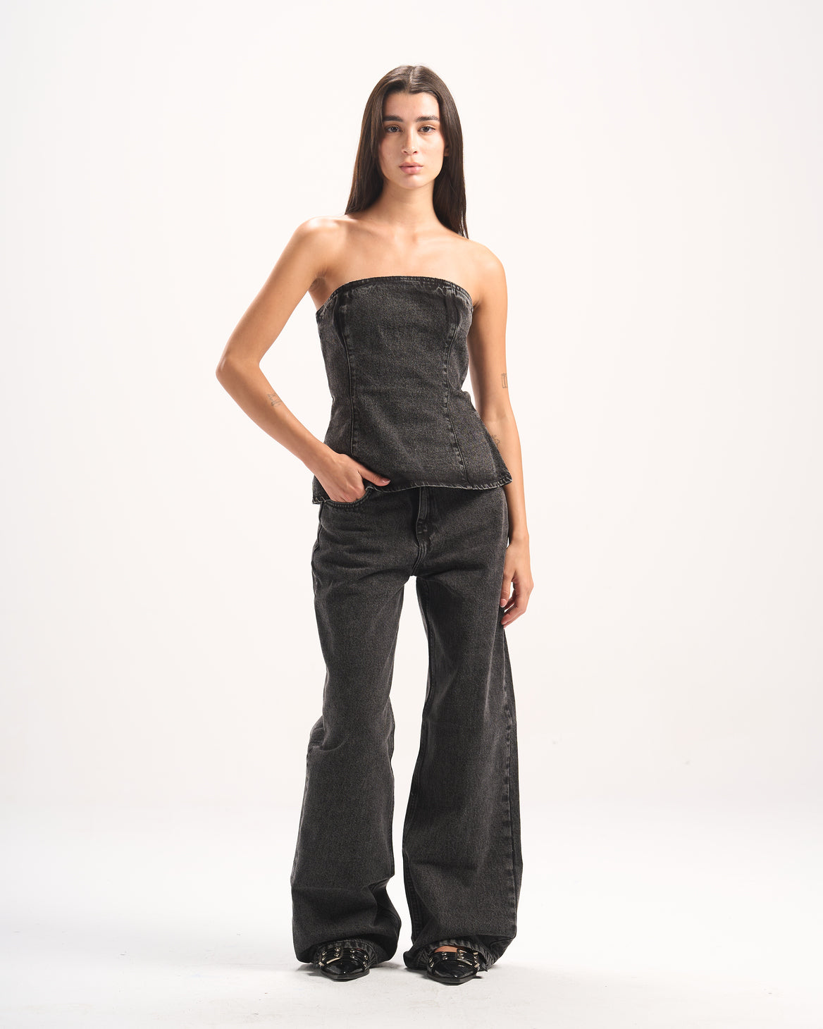 BLACK PLAIN DENIM CORSET