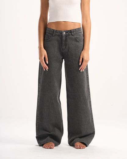 DARK GREY STRIPED DENIM PANTS