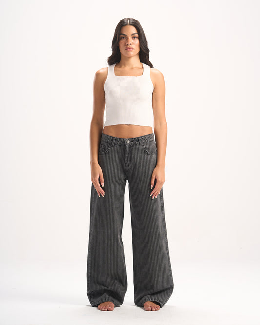 DARK GREY STRIPED DENIM PANTS