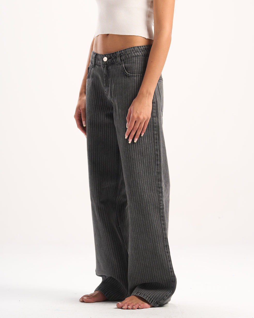 DARK GREY STRIPED DENIM PANTS