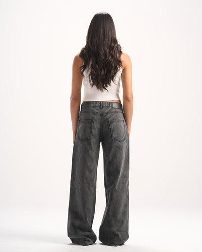 DARK GREY STRIPED DENIM PANTS