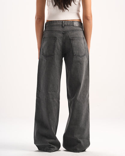 DARK GREY STRIPED DENIM PANTS