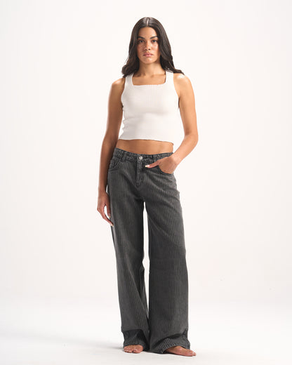 DARK GREY STRIPED DENIM PANTS