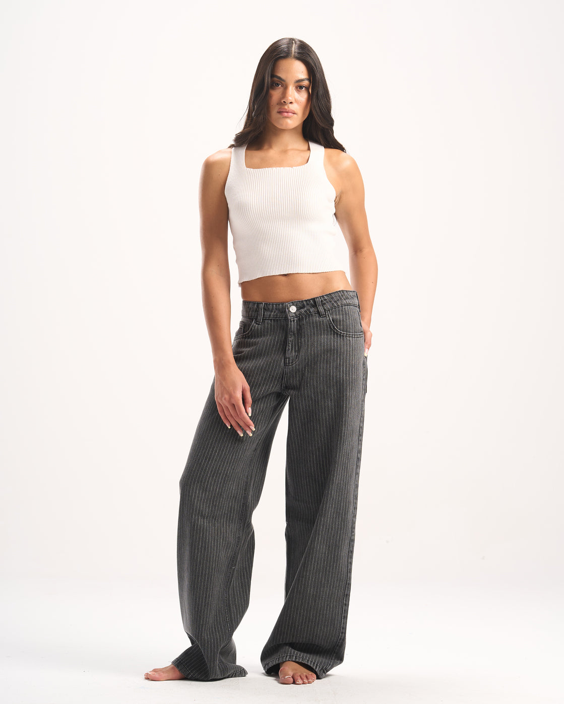 DARK GREY STRIPED DENIM PANTS