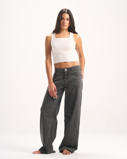 DARK GREY STRIPED DENIM PANTS