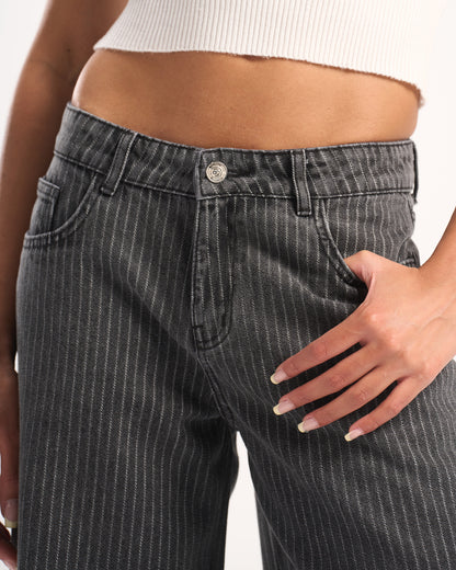 DARK GREY STRIPED DENIM PANTS