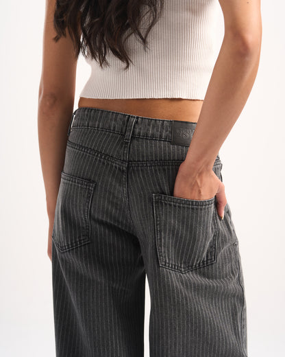 DARK GREY STRIPED DENIM PANTS