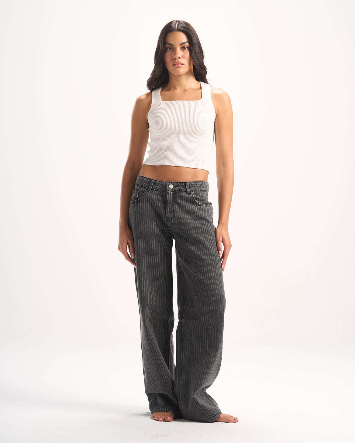 DARK GREY STRIPED DENIM PANTS