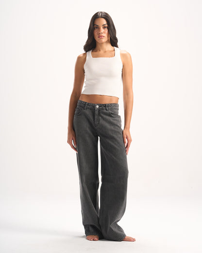 DARK GREY STRIPED DENIM PANTS